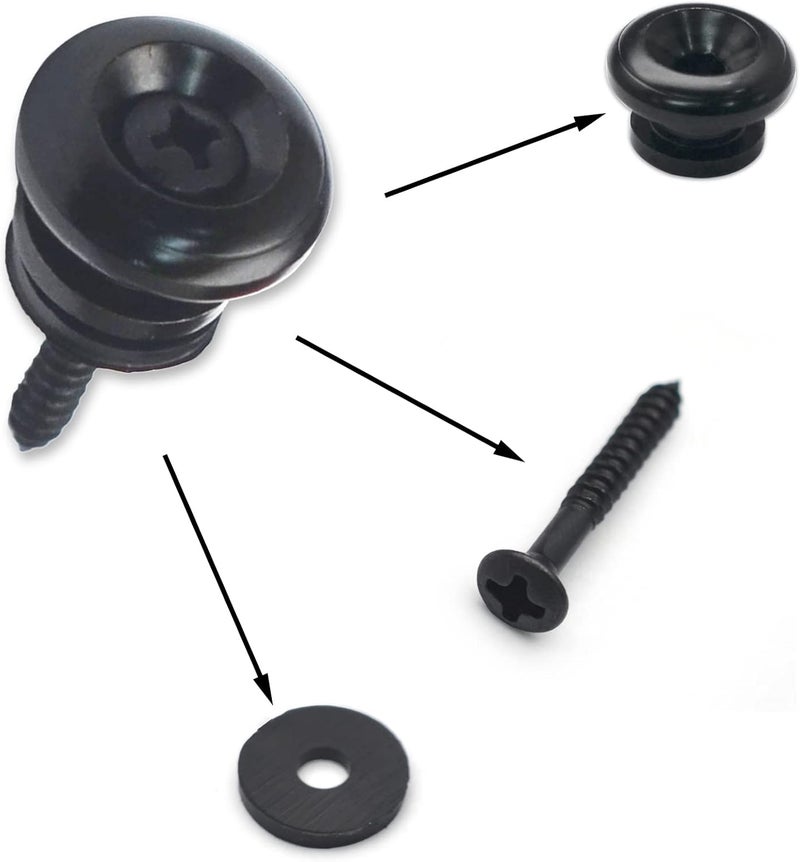 MAXCHEER 2PCS Mushroom Style Guitar Ukulele Bass Strap Lock Lock Metal Music Parts (Black) - Image 2